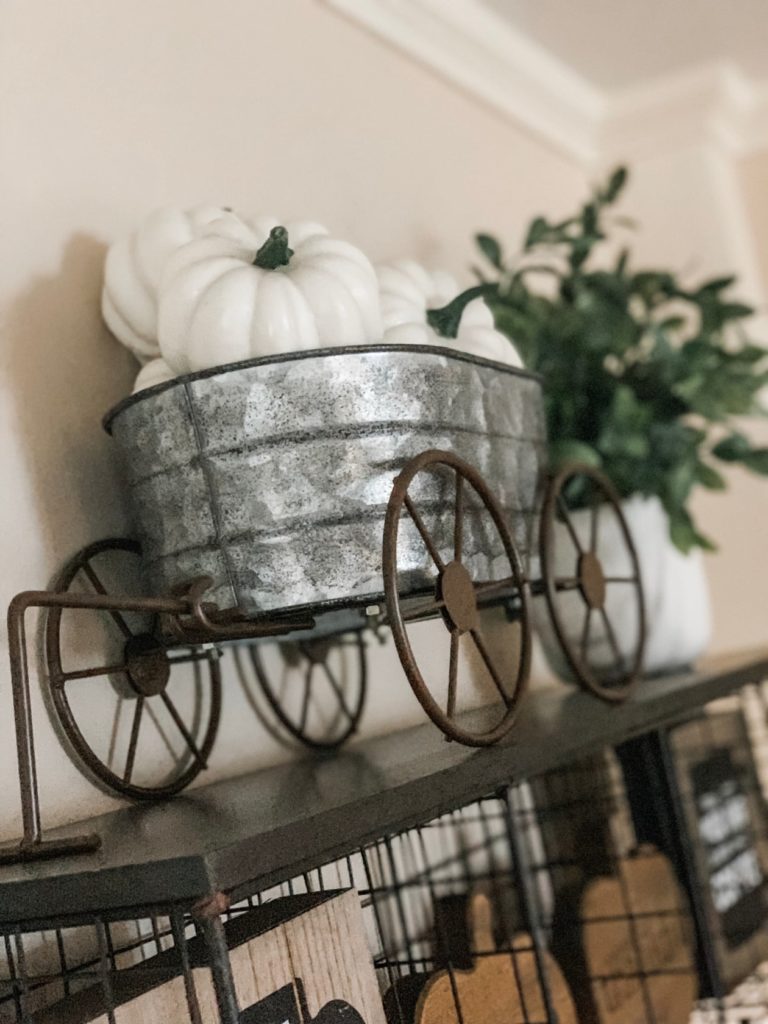 Metal Wagon with white pumpkins inside
