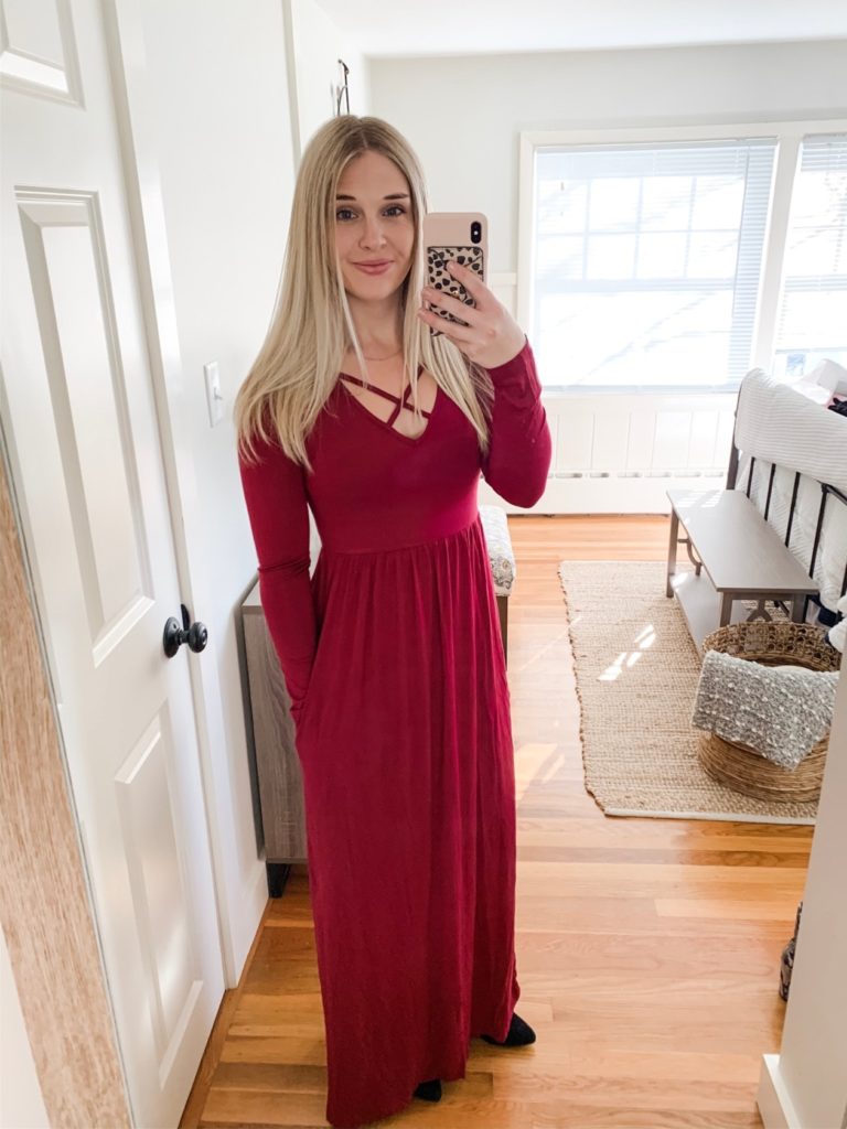 Girl with red maxi dress