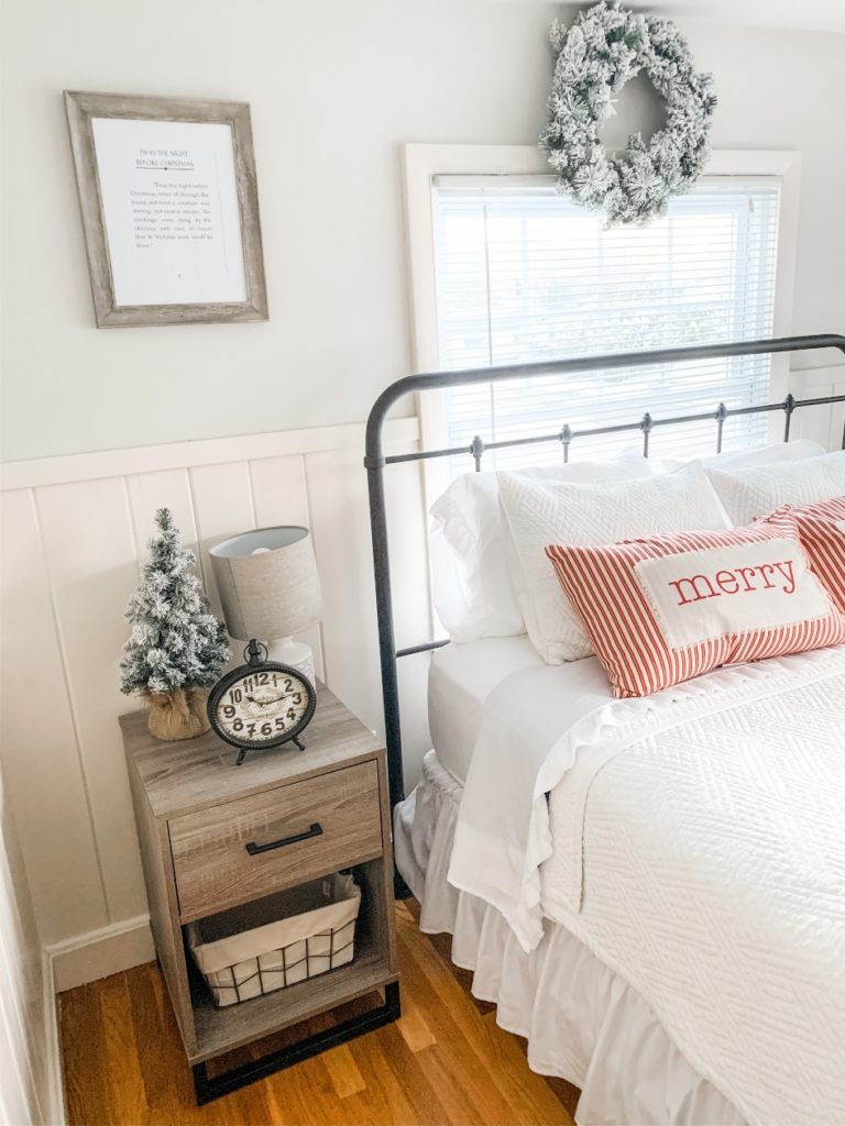 bright and cozy Christmas farmhouse bedroom