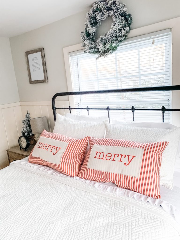 bright and cozy Christmas farmhouse bedroom
