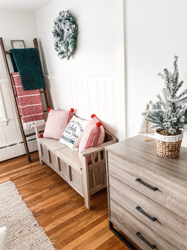 Christmas bench and blanket ladder