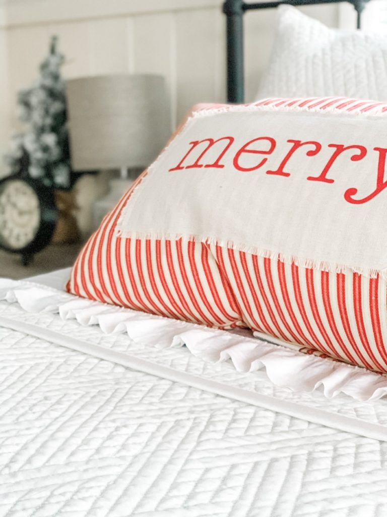 Red and white striped Merry pillow