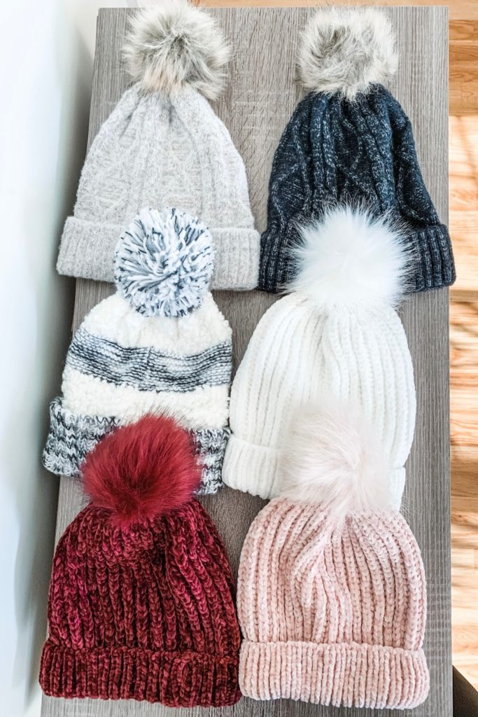 6 pom pom beanies