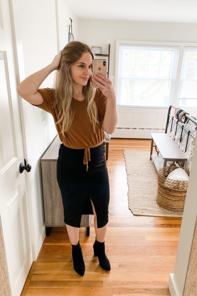 girl wearing black long skirt