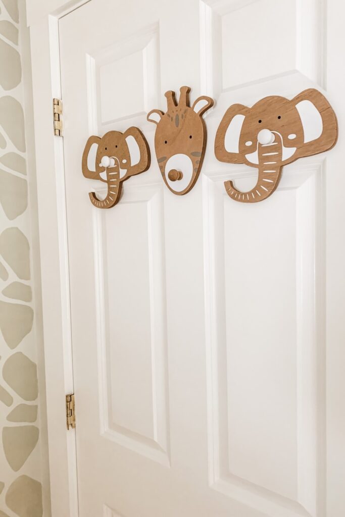 giraffe and elephant wall hooks for nursery